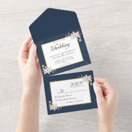 Hochzeit von Navy Blue Blush Pink All In One Einladung