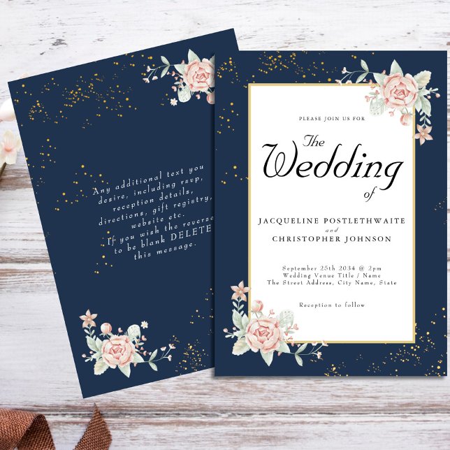 Hochzeit von Navy Blue Blush Pink Einladung (Von Creator hochgeladen)