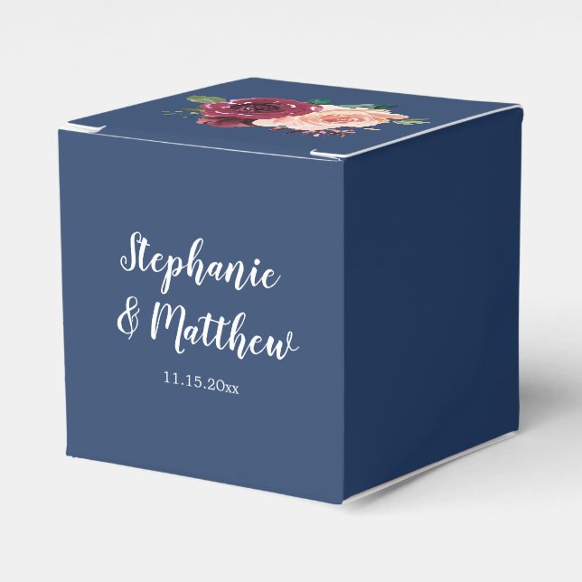 Hochzeit von Navy Blue Burgundy Blush Floral Geschenkschachtel (Vorderseite)
