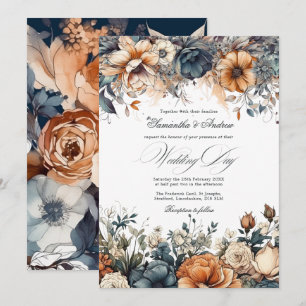 Hochzeit von Navy Blue, Burnt Orange und Champagne Einladung