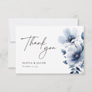 Hochzeit von Navy Blue Floral Dankeskarte