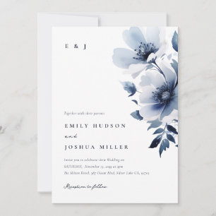 Hochzeit von Navy Blue Floral Einladung