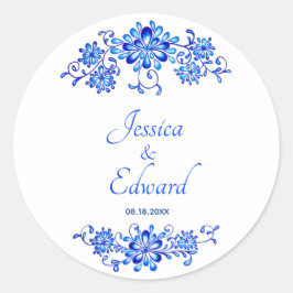 Hochzeit von Navy Blue Floral Garland Runder Aufkleber