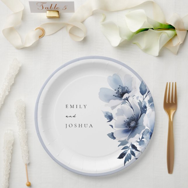 Hochzeit von Navy Blue Floral Pappteller (Hochzeit)
