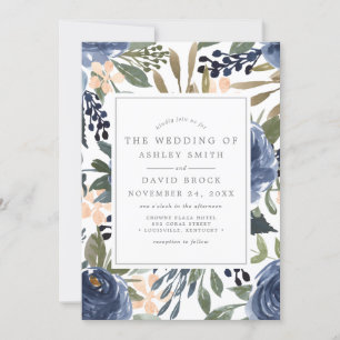 Hochzeit von Navy Blue Floral Pattern Einladung