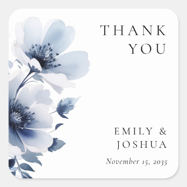 Hochzeit von Navy Blue Floral Quadratischer Aufkleber (Vorderseite)