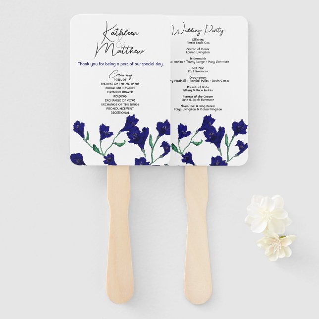 Hochzeit von Navy Blue Floral Water Fächer (Vorne und Hinten)