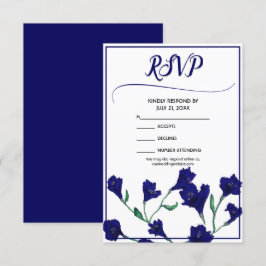 Hochzeit von Navy Blue Floral Water RSVP Karte