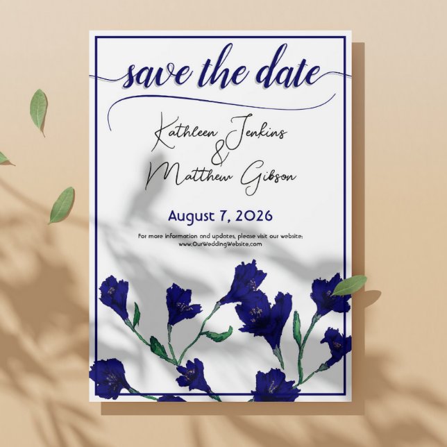 Hochzeit von Navy Blue Floral Water Save The Date (Von Creator hochgeladen)