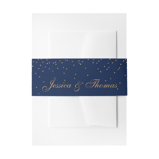 Hochzeit von Navy Blue & Glam Gold Confetti Einladungsbanderole (Vorderseite Beispiel)