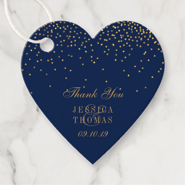 Hochzeit von Navy Blue & Glam Gold Confetti Geschenkanhänger (Vorderseite)