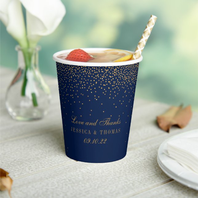 Hochzeit von Navy Blue & Glam Gold Confetti Pappbecher (In Situ)