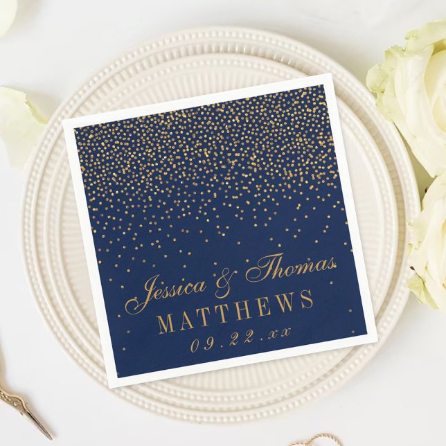 Hochzeit von Navy Blue & Glam Gold Confetti Serviette (Von Creator hochgeladen)