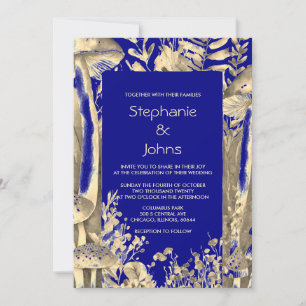 Hochzeit von Navy Blue Gold Brown Mushroom Woodlan Einladung