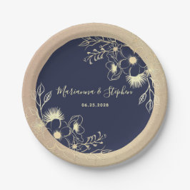 Hochzeit von Navy Blue Gold Floral Pappteller