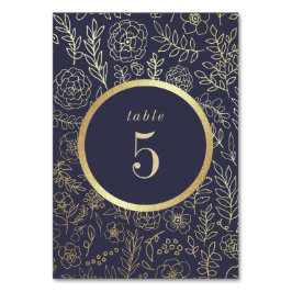 Hochzeit von Navy Blue, Gold Floral Tischnummer