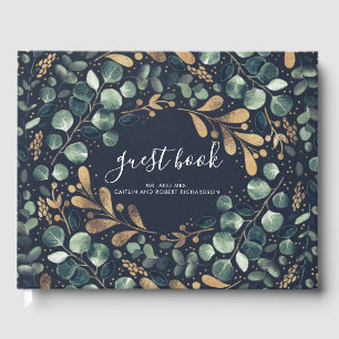 Hochzeit von Navy Blue, Gold und Green Vintage Gästebuch