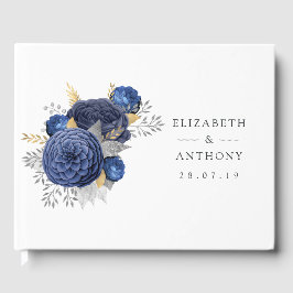 Hochzeit von Navy Blue, Gold und Silver Floral Gästebuch