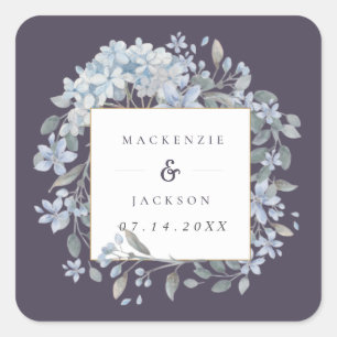 Hochzeit von Navy & Blue Hydrangeas Rahmen Quadratischer Aufkleber