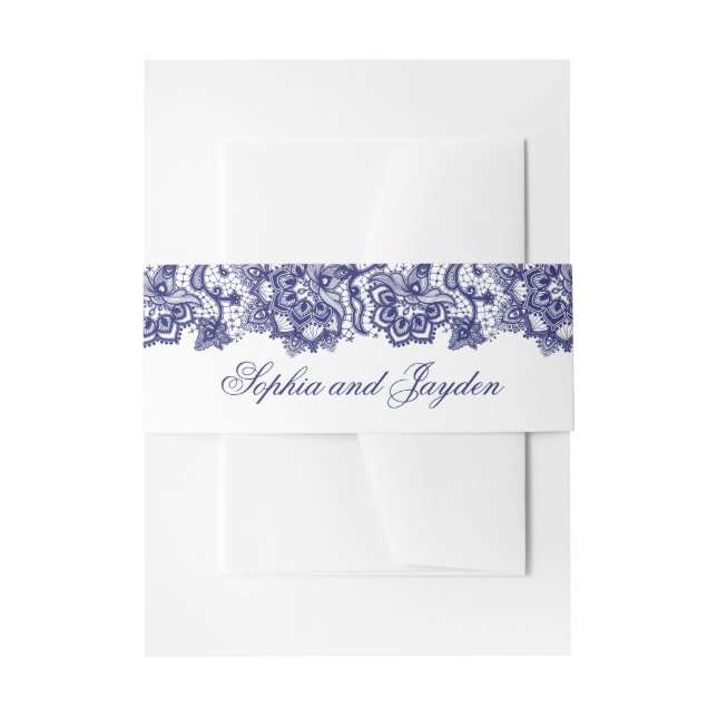 Hochzeit von Navy Blue Lace Einladungsbanderole (Vorderseite Beispiel)