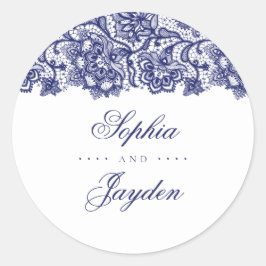 Hochzeit von Navy Blue Lace Runder Aufkleber