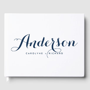 Hochzeit von Navy Blue Modern Calligraphy Gästebuch