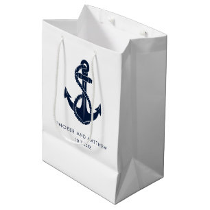 Hochzeit von Navy Blue Nautical Anchor Beach Mittlere Geschenktüte