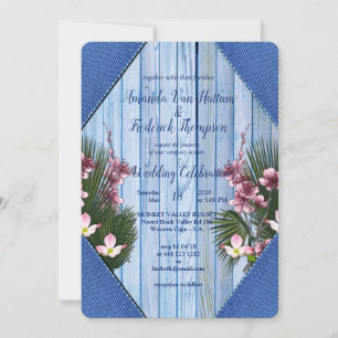 Hochzeit von Navy - Blue & Pink-Blume Einladung