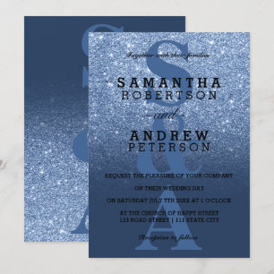 Hochzeit von Navy Blue Pony Glitzer ombre monogram Einladung