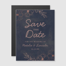 Hochzeit von Navy Blue & Rose Gold Foil speichern Magneteinladung