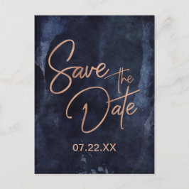 Hochzeit von Navy Blue & Rose Gold speichern das D Ankündigungspostkarte