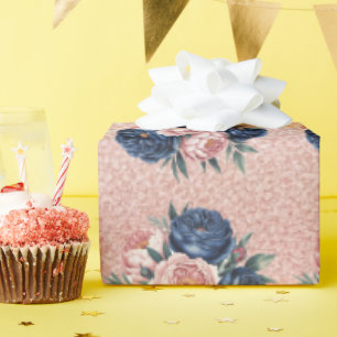 Hochzeit von Navy Blue Rose und Rose Gold Peony Geschenkpapier
