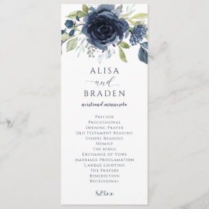 Hochzeit von Navy Blue Silver Floral Watercolor Programm
