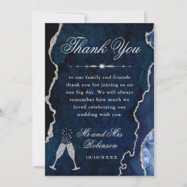 Hochzeit von Navy Blue & Silver Glitzer Agate & Ma Dankeskarte