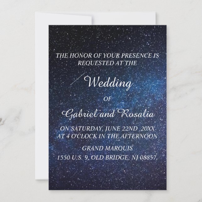Hochzeit von Navy Blue Starry Night Sky Milkyway Einladung (Vorderseite)