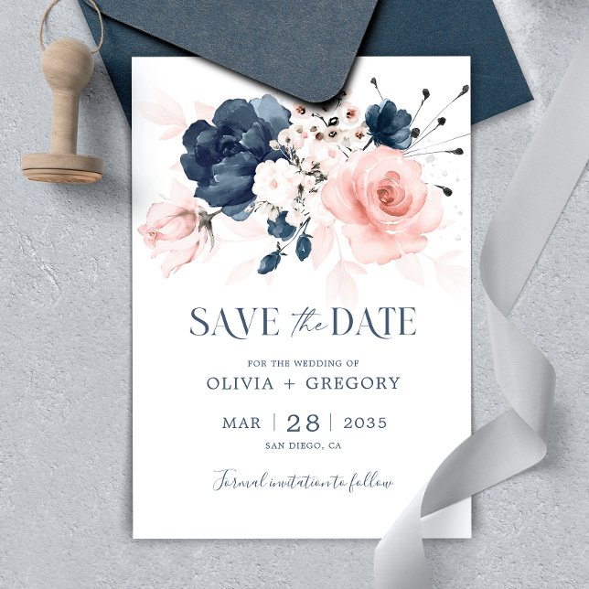 Hochzeit von Navy Blue und Blush Pink Save The Date (Von Creator hochgeladen)