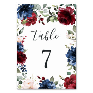 Hochzeit von Navy Blue und Burgund Blush Pink Flor Tischnummer