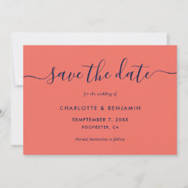 Hochzeit von Navy Blue und Coral Modern Script Save The Date