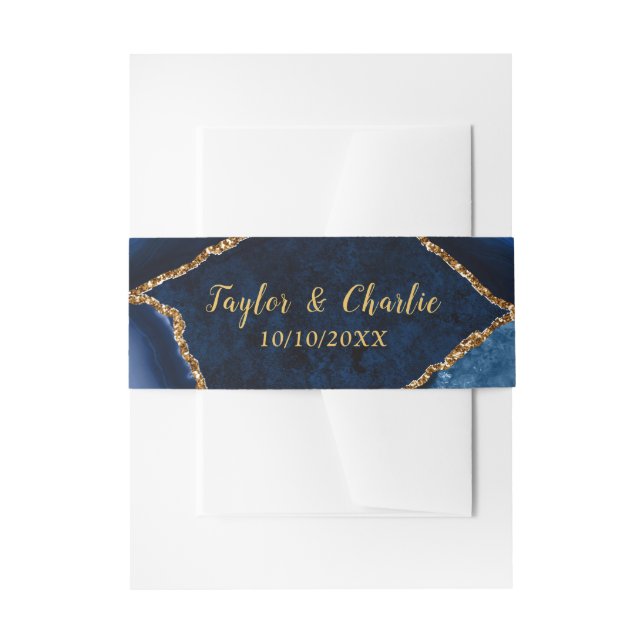 Hochzeit von Navy Blue und Gold Agate Einladungsbanderole (Vorderseite Beispiel)