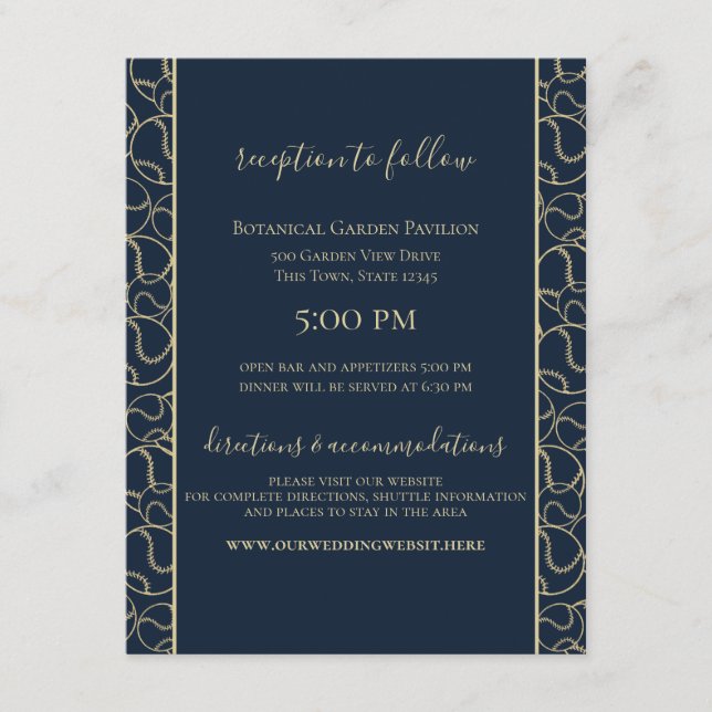 Hochzeit von Navy Blue und Gold Baseball Begleitkarte (Vorderseite)
