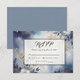 Hochzeit von Navy Blue und Gold Floral RSVP Karte