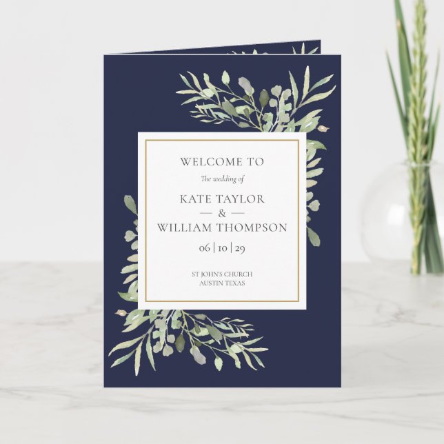 Hochzeit von Navy Blue und Gold Green Programm (Vorderseite)