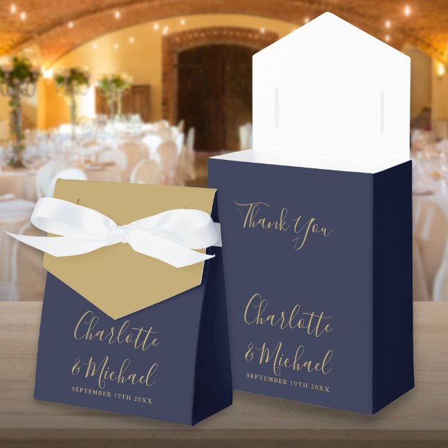 Hochzeit von Navy Blue und Gold-Signature Geschenkschachtel (Navy Blue And Gold Signature Script Wedding Favor Box)