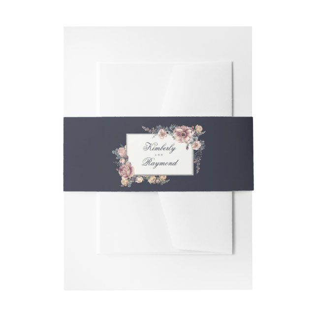 Hochzeit von Navy Blue und Mauve Blush Einladungsbanderole (Vorderseite Beispiel)