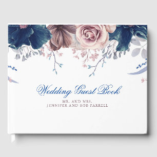 Hochzeit von Navy Blue und Mauve Floral Gästebuch
