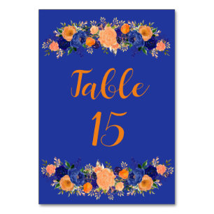 Hochzeit von Navy Blue und Orange Botanical Floral Tischnummer