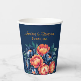 Hochzeit von Navy Blue und Orange Peony Blume Pappbecher