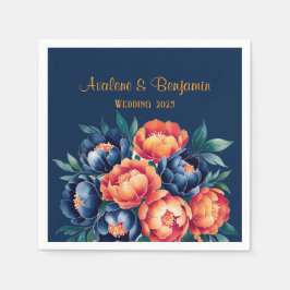 Hochzeit von Navy Blue und Orange Peony Blume Serviette