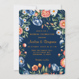 Hochzeit von Navy Blue und Orange Peony Einladung
