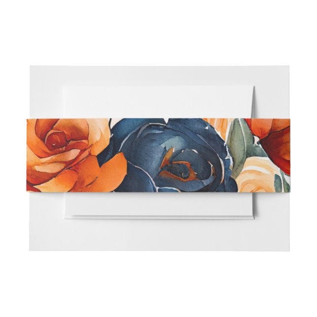 Hochzeit von Navy Blue und Orange Peony Einladungsbanderole (Vorderseite Beispiel)